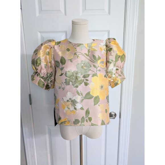 NWT Tuckernuck Pomander Place Lotus Thea Jacquard Floral Puff Sleeve Blouse Sz M - Picture 2 of 11
